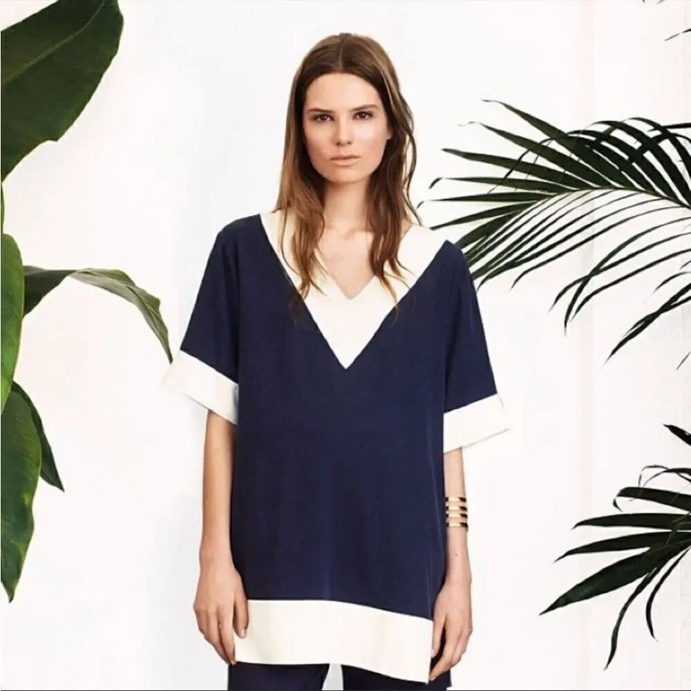 Tory Burch Silk Lipsi Colorblock Silk Tunic Swim Cover Up Size S